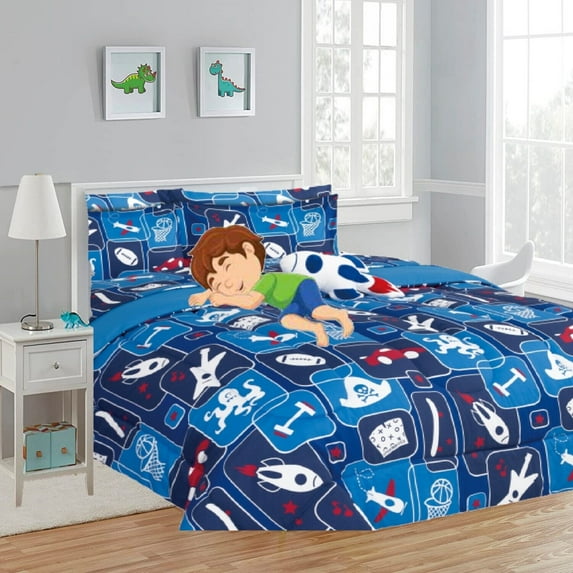 SAMIMPORT-2011 Twin Comforter Set for Kids Rocket Printed for Twin Size Bed