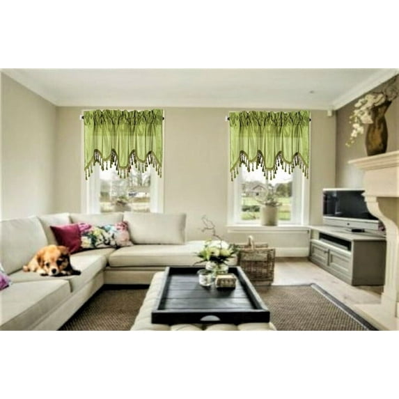 SAMIMPORT-2011 Vintage Lime Solid Print Light Filtering Kitchen Curtains, 55 x 18 in