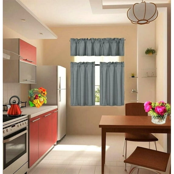 SAMIMPORT-2011 kitchen Charcoal Rod Pocket Blackout Tiered Curtains, 54 x 36 in (2 Panels)