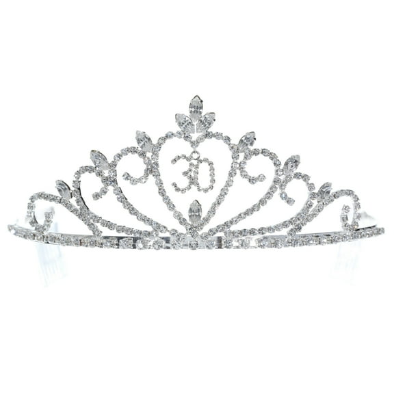 SAMKY 30th Milestone Birthday Celebration Tiara Crystal and Silver-Plated Crown