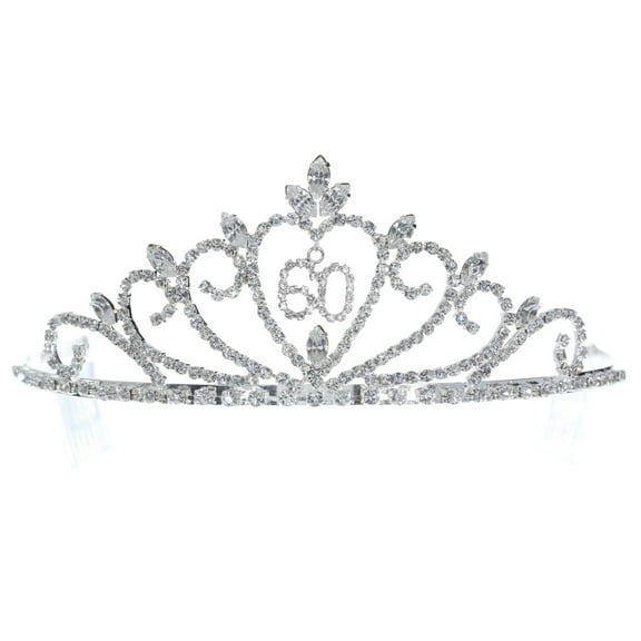 SAMKY 60th Milestone Birthday Celebration Tiara Crystal and Silver-Plated Crown