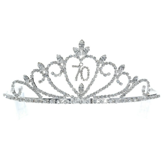 SAMKY 70th Milestone Birthday Celebration Tiara Crystal and Silver-Plated Crown