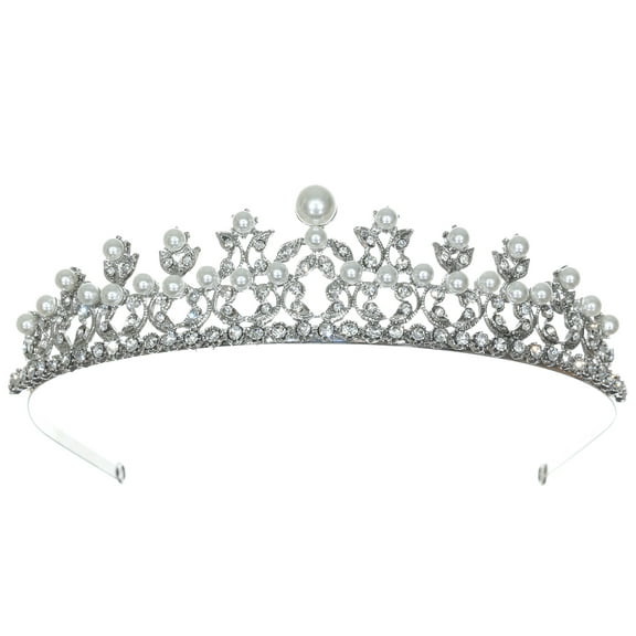 SAMKY Bridal Floral Tiara Crown with Rhinestone Crystals and Pearls for Wedding and Prom