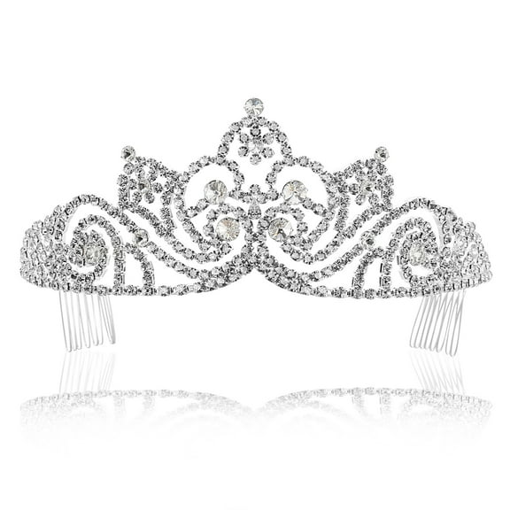 SAMKY Floral Rhinestone Wedding Tiara Bridal Pageant Queen Crystal Crown