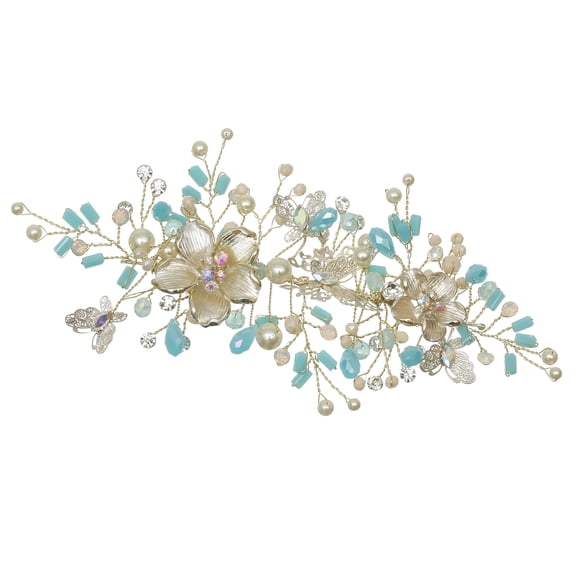 SAMKY Gold-Plated Butterfly Flower Hair Accessory with Pearl and Turquoise Crystals