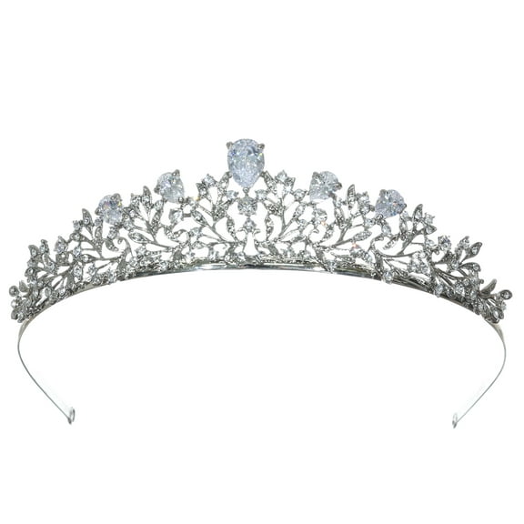SAMKY Rhodium-Plated Crystal Flower Tiara Luxurious Bridal Crown