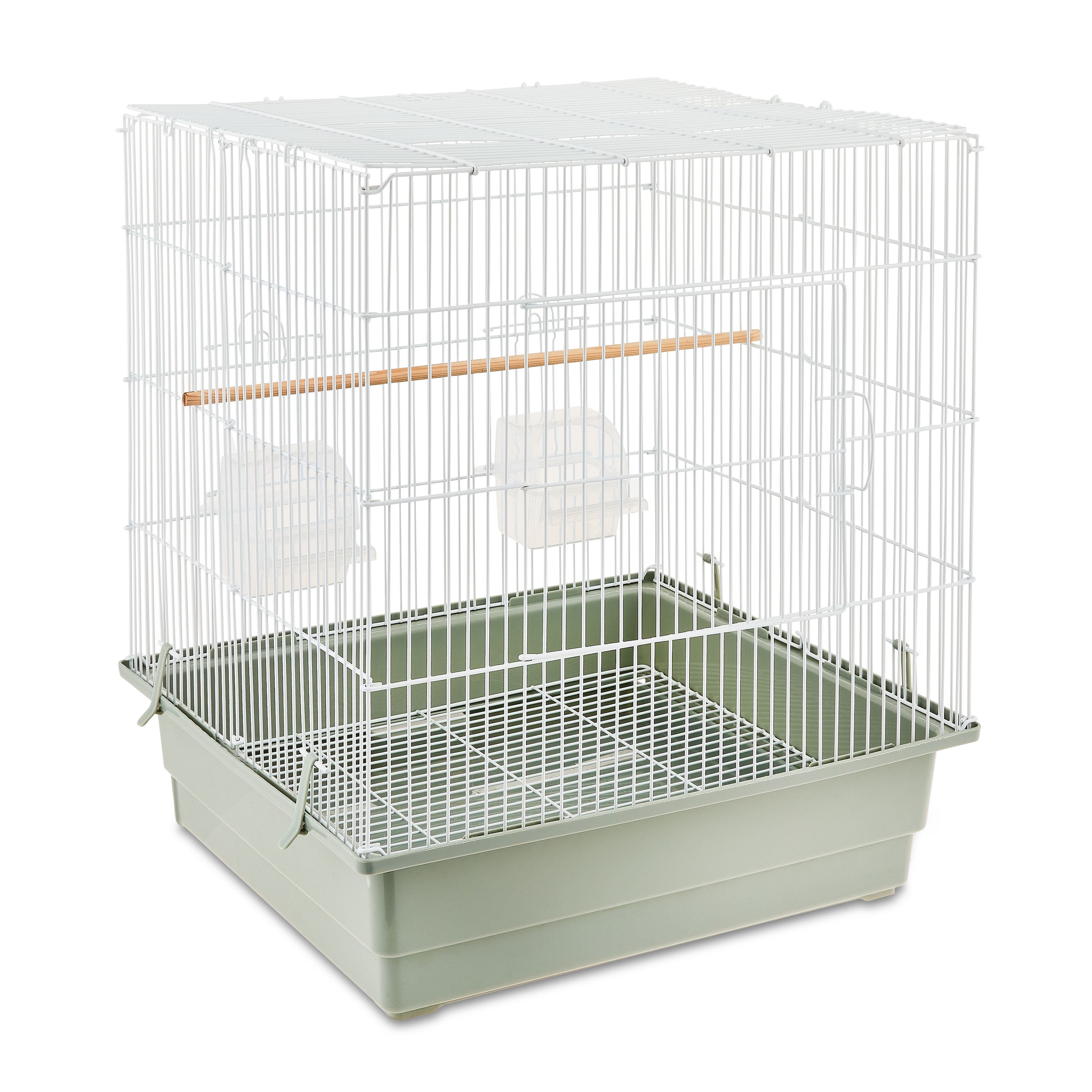 Vibrant Life Small Bird Cage with Perch, Plastic Hooded Cup & Tray for Parakeets & Finches, White