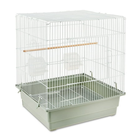 Vibrant Life Small Bird Cage with Perch, Plastic Hooded Cup & Tray for Parakeets & Finches, White
