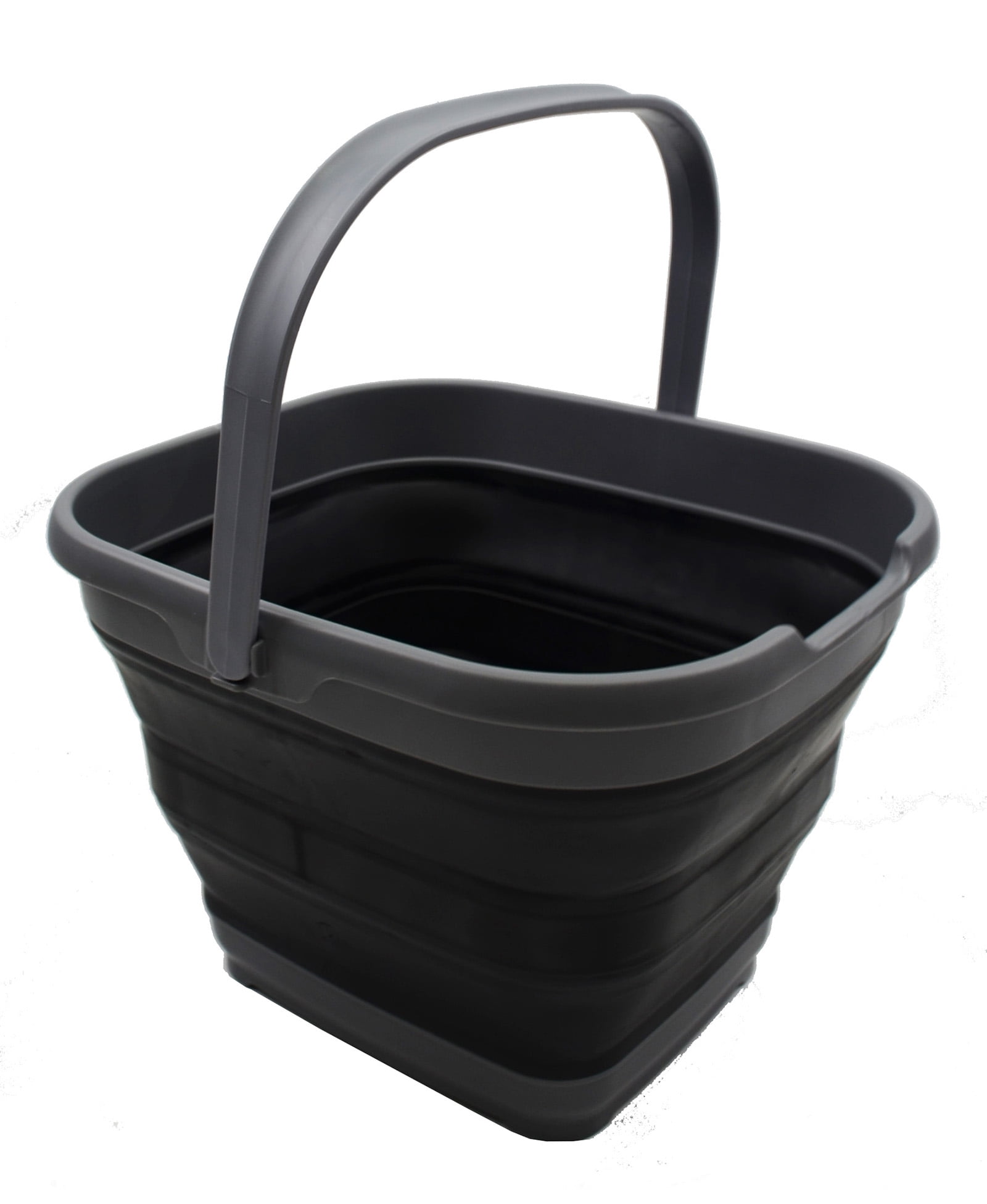 SAMMART 8.5L Collapsible Square Bucket – Set Of 2 Foldable Water Pails With Handles (Steel Blue & Slate Grey)