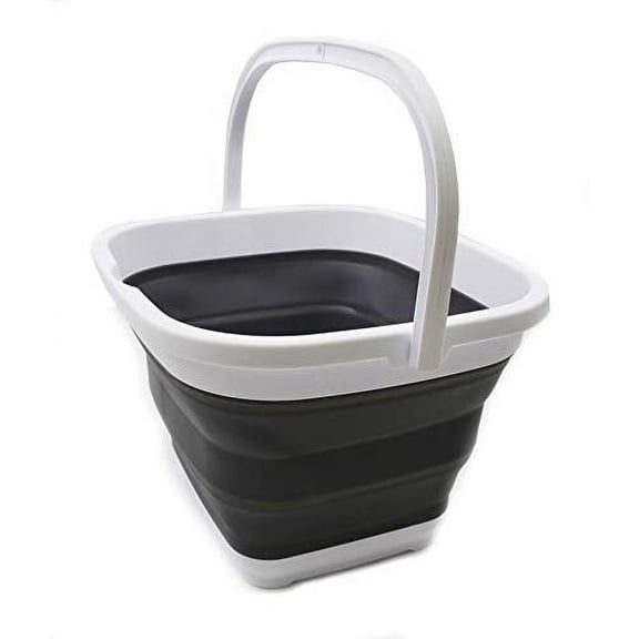 SAMMART 10L (2.6 gallon) Collapsible Rectangular Handy Basket / Bucket (1, White/Grey)