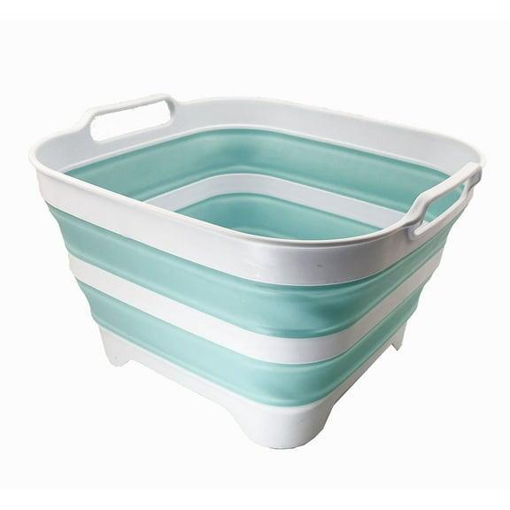 SAMMART 10L (2.6 gallons) Collapsible Plastic Dishpan with Draining Plug - Portable Washing Tub/Basin - Foldable Tub - Space Saving Kitchen Storage