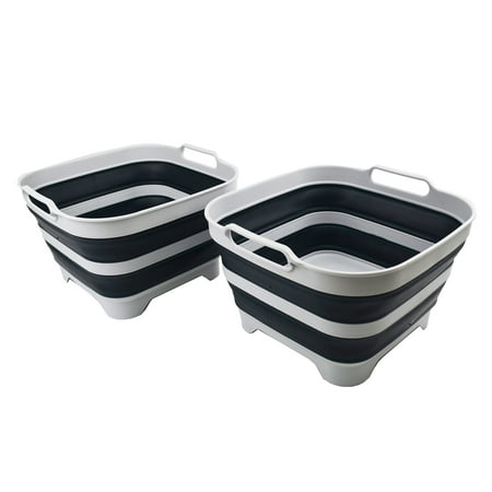 SAMMART 10L (2.64 Gallon) Collapsible Dishpan with Draining Plug - Foldable Washing Basin - Portable Dish Washing Tub - Space Saving Kitchen Storage Tray