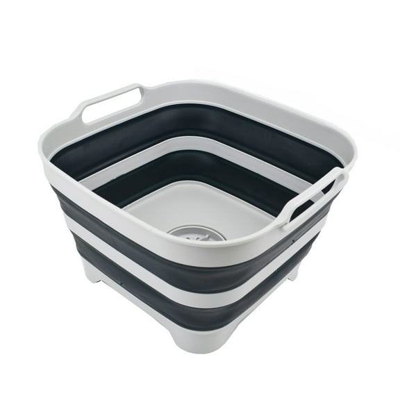 SAMMART 10L (2.64 Gallon) Collapsible Dishpan with Draining Plug - Foldable Washing Basin - Portable Dish Washing Tub - Space Saving Kitchen Storage Tray