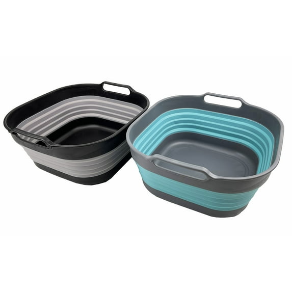 SAMMART 10L (2.64) Set of 2 Collapsible Dishpan - Foldable Washing Basin - Portable Dish Washing Tub - Space Saving Kitchen Storage Tray