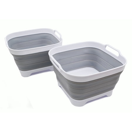 SAMMART 10L (2.64 gallon) Collapsible Dishpan with Draining Plug - Foldable Washing Basin - Portable Dish Washing Tub - Space Saving Kitchen Storage Tray