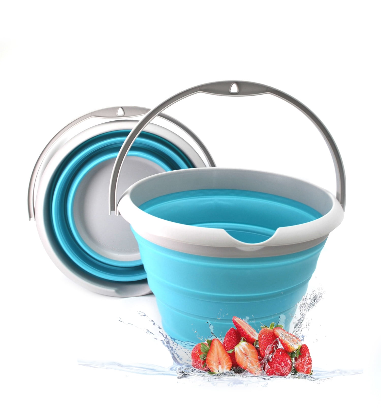 SAMMART Collapsible Plastic Bucket Set Of 2 - 10L Foldable Round Tub With Handle | Space Saving Pop-Up Bucket