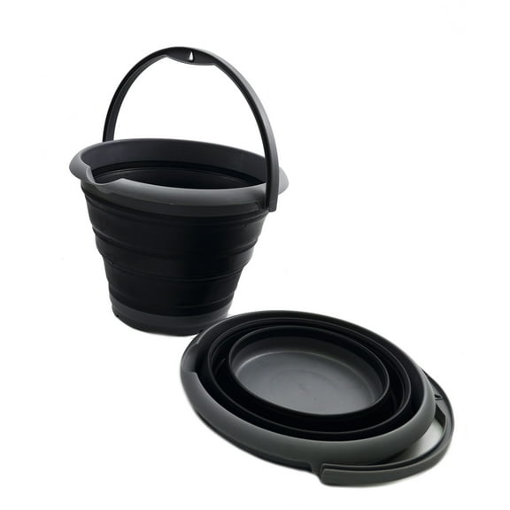 SAMMART 10L (2.64Gallon) Set of 2 Collapsible Fishing Bucket - Foldable Round Tub - Portable Plastic Water Pail - Space Saving Outdoor Waterpot - Trunk Organizer