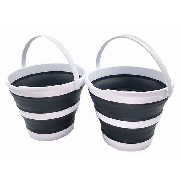 SAMMART 10L Set of 2 Collapsible Plastic Bucket - Foldable Round Tub - Portable Fishing Water Pail - Space Saving Outdoor Waterpot, Size 33cm Dia
