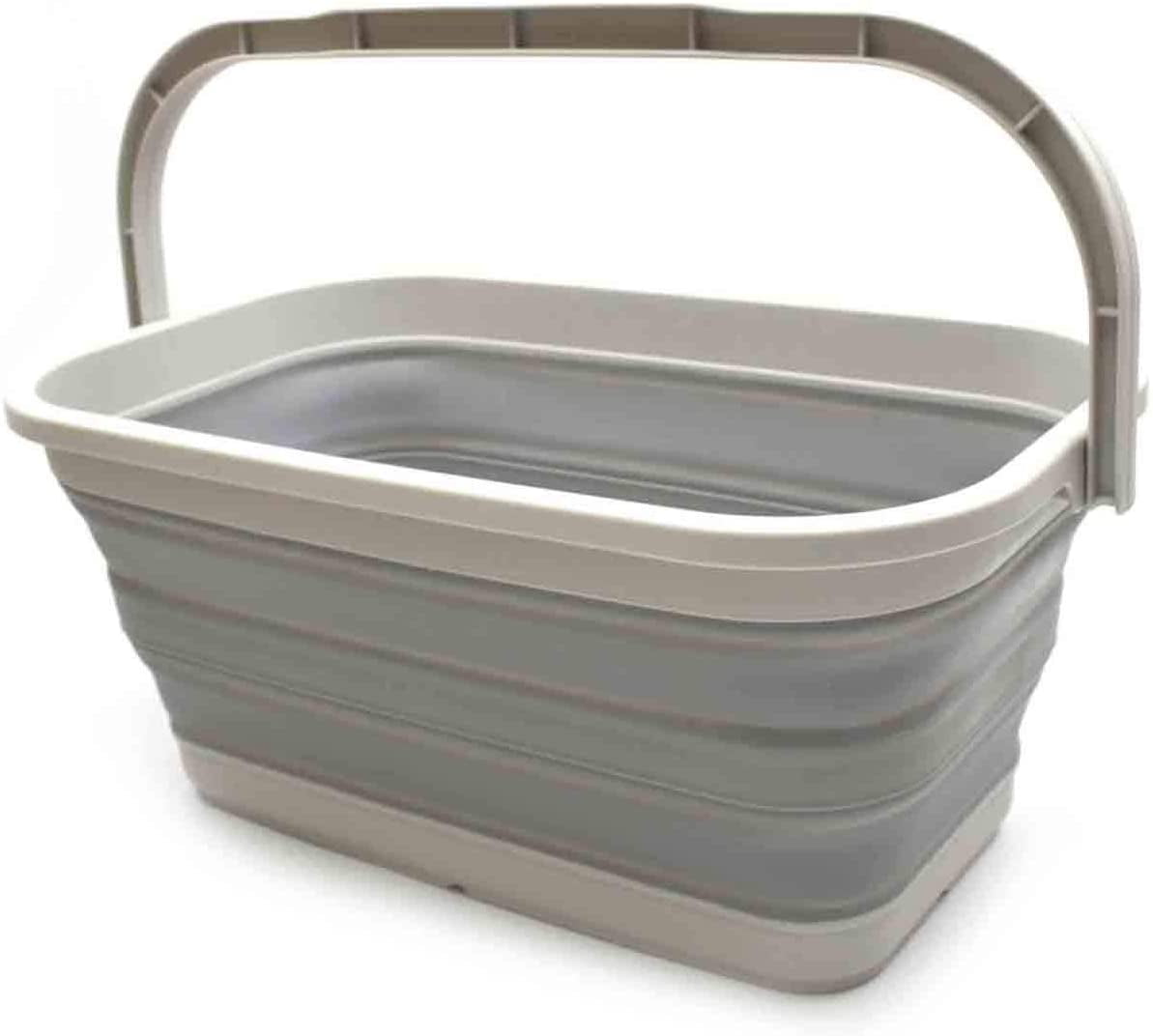 SAMMART Collapsible Rectangular Bucket Set Of 2 – 10L (2.6 Gallon) Foldable Storage Baskets, Grey - View #2