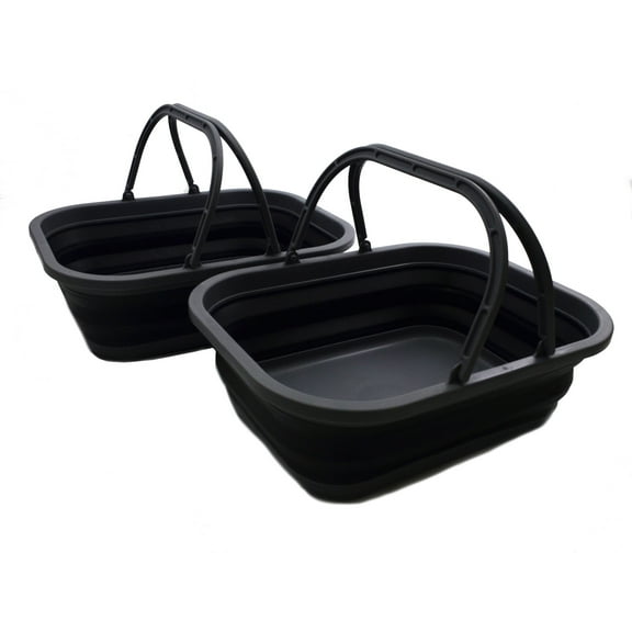 SAMMART 12L (3.17 Gallon) Set of 2 Collapsible Tub with Handle - Portable Outdoor Picnic Basket/Crater - Foldable Shopping Bag - Space Saving Storage Container