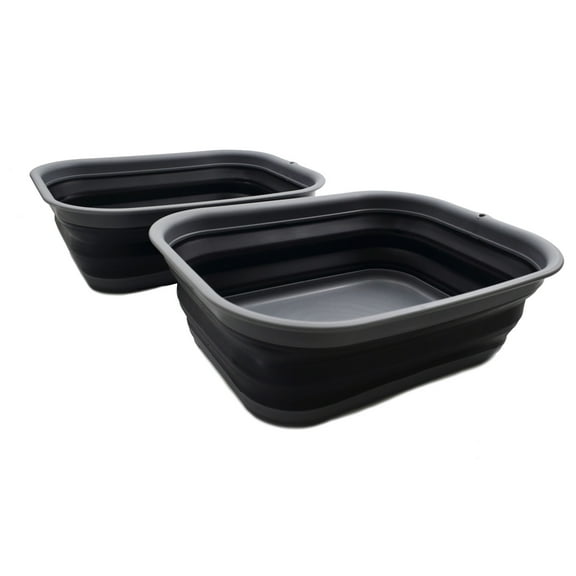SAMMART 12L (3.17 Gallon) Set of 2 Collapsible Tub - Foldable Dish Tub - Portable Washing Basin - Space Saving Plastic Washtub