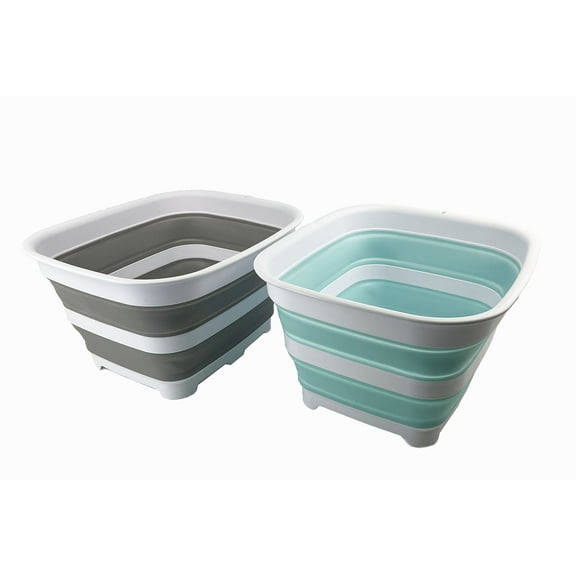 SAMMART 15L (3.9 Gallon) Collapsible Dishpan with Draining Plug - Foldable Washing Basin - Dish Washing Tub - Washing Up Bowl - Space Saving Kitchen Storage Tray