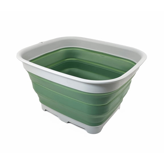 SAMMART 15L (3.9 gallon) Collapsible Dishpan with Draining Plug - Foldable Washing Basin - Portable Dish Washing Tub - Camping & Space Saving Kitchen Storage Tray