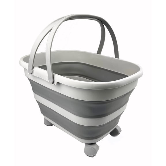 SAMMART 17L (4.5 Gallon) Collapsible Basket with Handle-Portable Outdoor Picnic Basket/Crate with 360˚ Rotating Wheels-Foldable Shopping Bag-Space Saving Storage Container