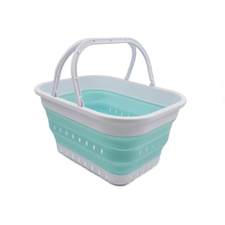 SAMMART 19L (5 gallon) Collapsible Tub with Handle - Portable Outdoor Picnic Basket / Crater - Foldable Shopping Bag - Space Saving Storage Container