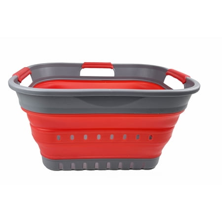 SAMMART 19L (5 gallon) Super Mini Collapsible 3 Handled Plastic Basket - Foldable Pop Up Storage Container/Organizer - Space Saving Hamper/Basket
