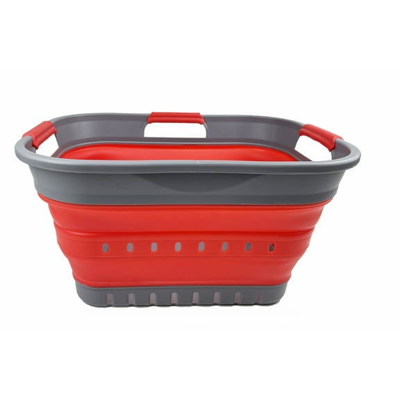 SAMMART 19L (5 gallon) Super Mini Collapsible 3 Handled Plastic Basket - Foldable Pop Up Storage Container/Organizer - Space Saving Hamper/Basket