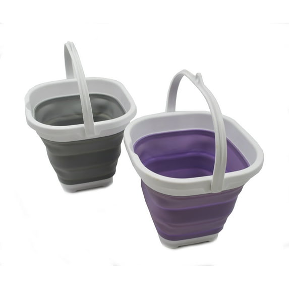 SAMMART 2.6L (0.68 Gallon) Super Mini Square Collapsible Plastic Bucket - Foldable Square Tub - Portable Fishing Water Pail - 2 Pieces Box Pack