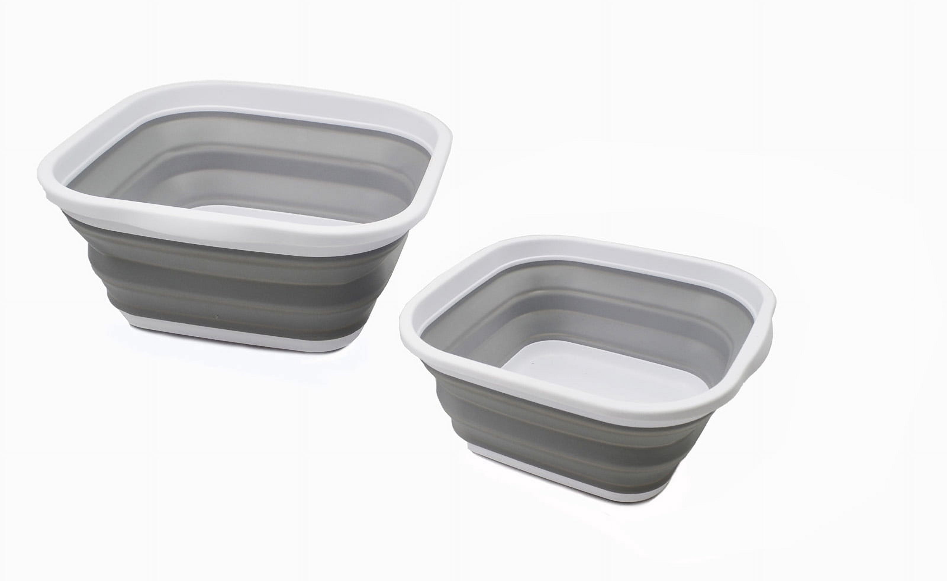 SAMMART Collapsible Dishpan Set Of 2 - 10L Foldable Washing Basins, Grey, Space-Saving Kitchen Tub