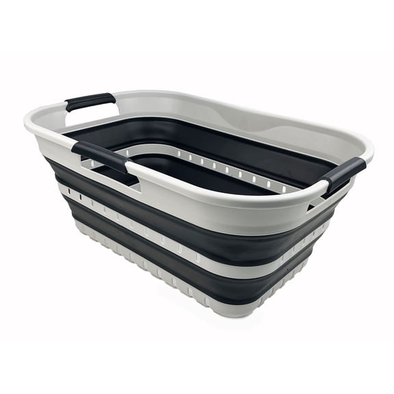 SAMMART 21L (5.5 gallon) Super Mini Collapsible 3 Handled Plastic Basket - Foldable Pop Up Storage Container/Organizer - Space Saving Hamper/Basket