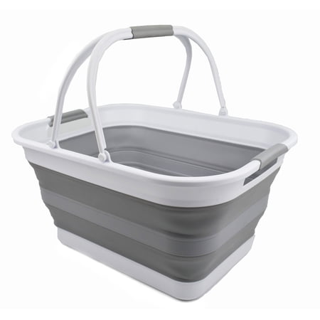 SAMMART 29L(7.6 gallon)Collapsible Tub with Handle-Portable Outdoor Picnic Basket-Space Saving Storage Container,Water capacity 24L