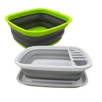 SAMMART 2pcs Set of 7.7L (2 Gallons) Collapsible Plastic Tub & 8L (2.11Gallons) Collapsible Dish Drainer with Drainer Board-Foldable Drying Rack Set-Portable Organizer