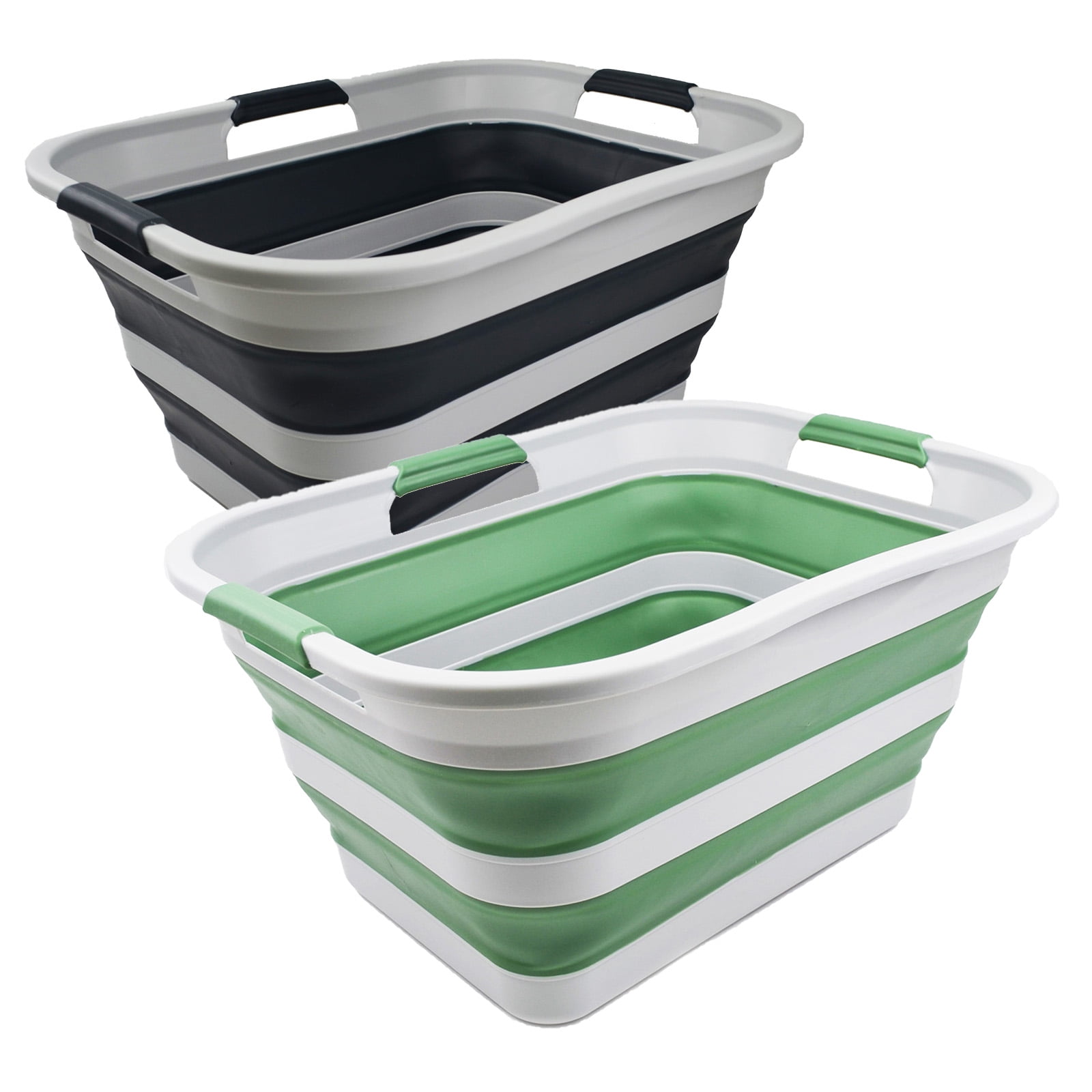 SAMMART 30L(8 gallon) Collapsible Plastic Laundry Basket-Foldable Pop Up Storage Container/Organizer-Portable Washing Tub-Water capacity: 24L(6.3 gallon)
