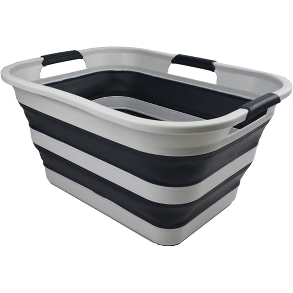 SAMMART 30L (8 gallons) Collapsible Plastic Laundry Washing Tub- Foldable Laundry Basket/Organizer-Portable Washing Tub/Container-Pop Up Saving Hamper-Water Capacity 24L(6.3 gallons)