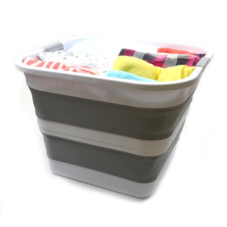 SAMMART 35L(9.2 Gallon) Collapsible Plastic Laundry Basket-Square Tub/Basket-Foldable Storage Container-Portable Washing Tub-Space Saving Laundry Hamper,Water Capacity 28L(7.4 Gallon)