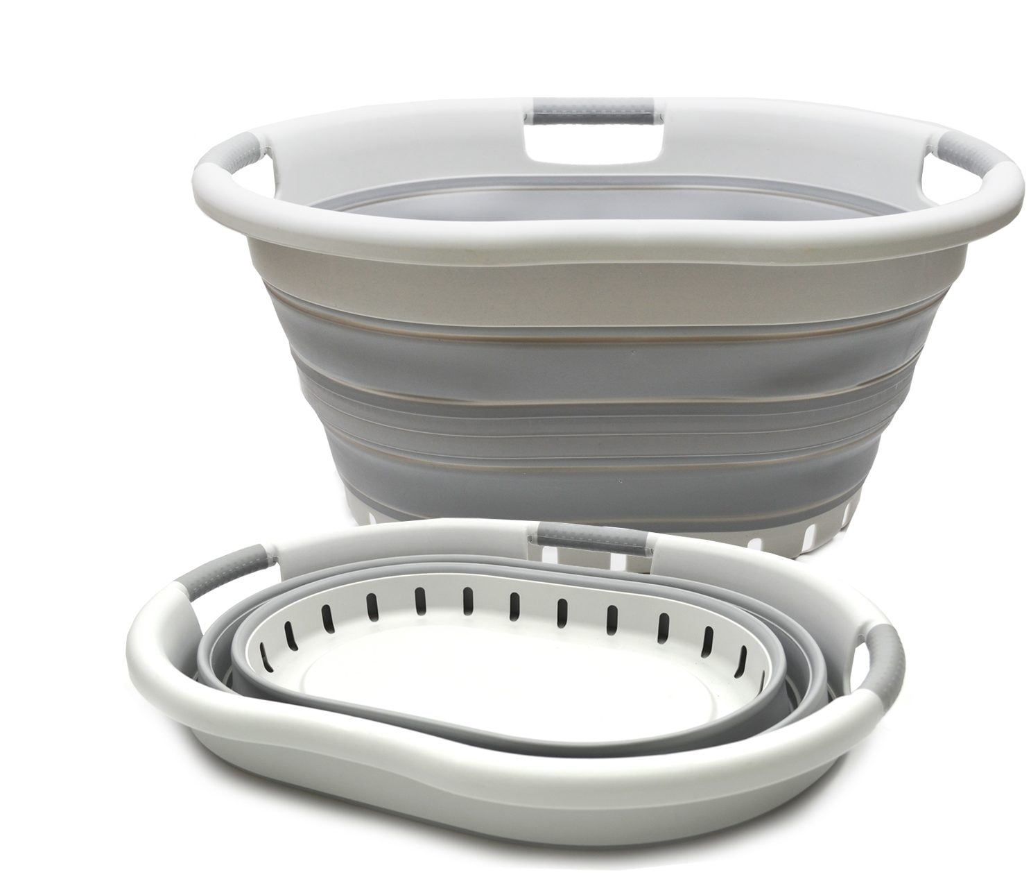 SAMMART 36L opvouwbare plastic wasmand, watercapaciteit 28L (ovaal, grijs/lichtblauw