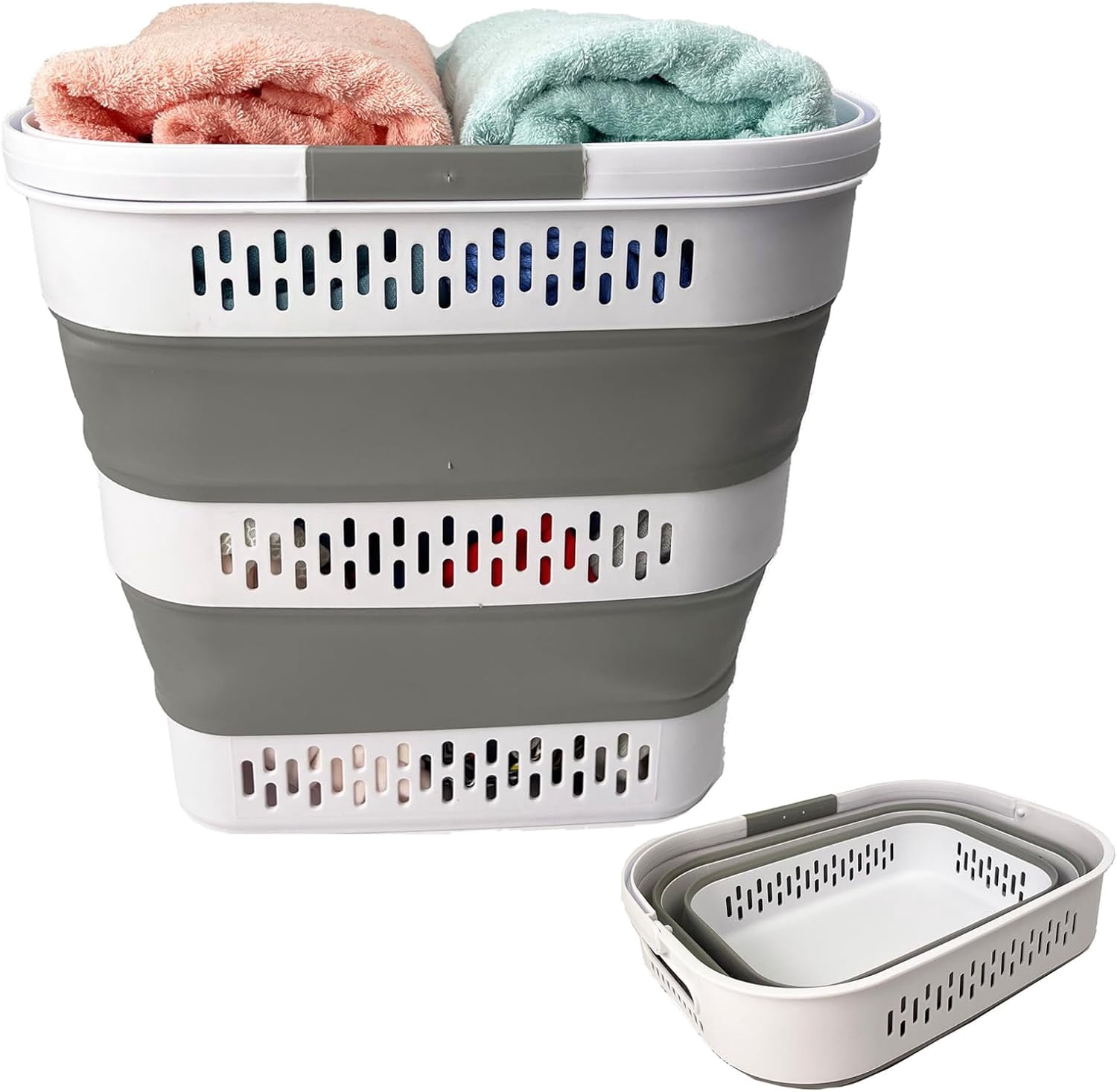 SAMMART 38L(10 Gal) Collapsible Laundry Basket - Foldable Pop-Up Storage Container/Organizer-Portable Space Saving Hamper, Measure 17.5x13.3x15.7/3.8" Expanded/Collapsed