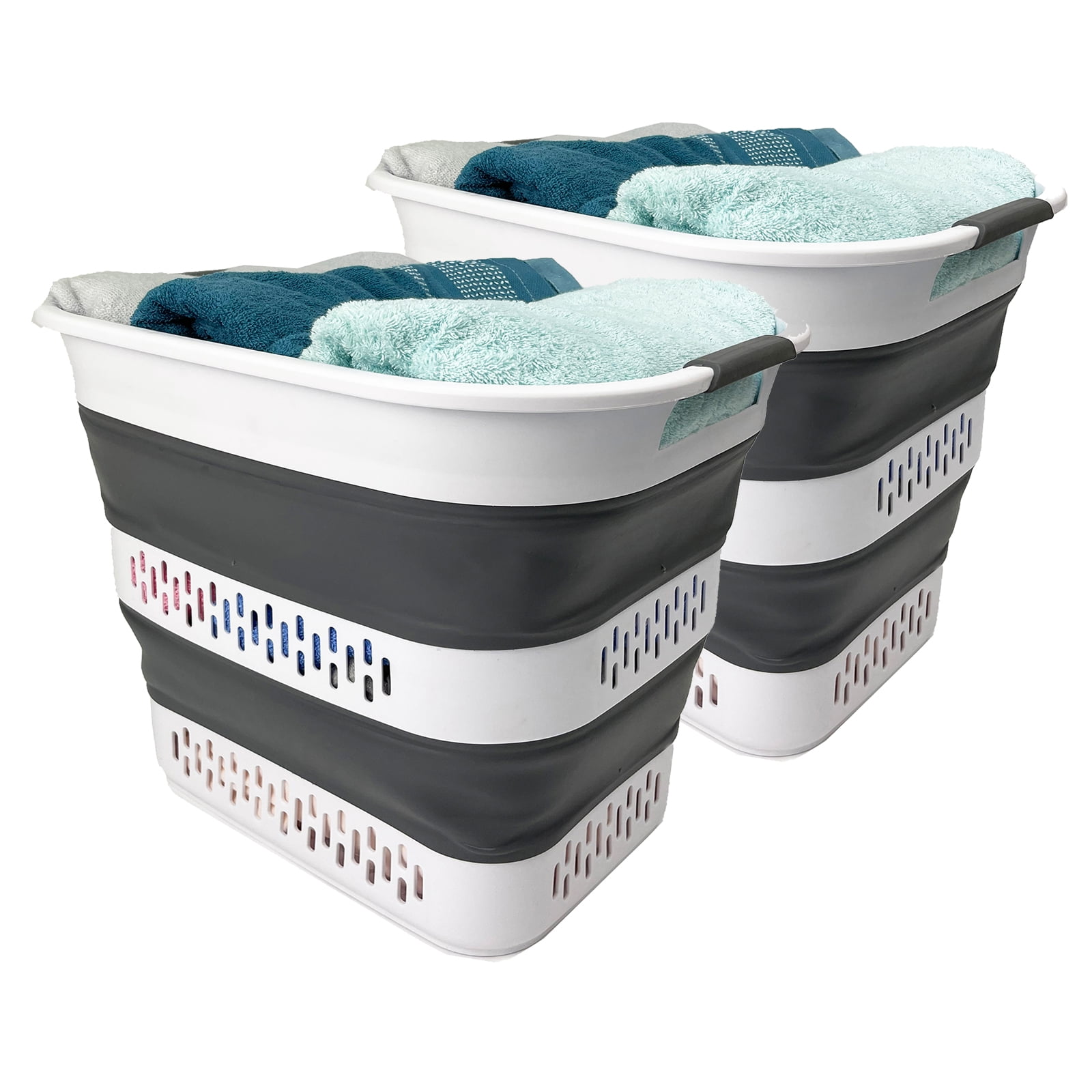 SAMMART 40L (10.5 Gallon) Collapsible Plastic Laundry Basket - Foldable Pop Up Storage Container/Organizer - Portable Laundry Hamper - Space Saving