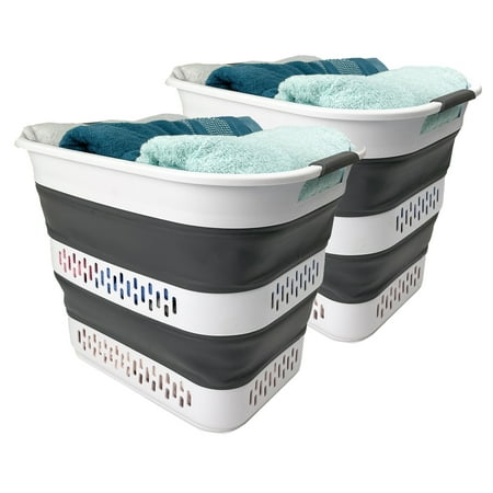 SAMMART 40L (10.5 Gallon) Collapsible Plastic Laundry Basket - Foldable Pop Up Storage Container/Organizer - Portable Laundry Hamper - Space Saving