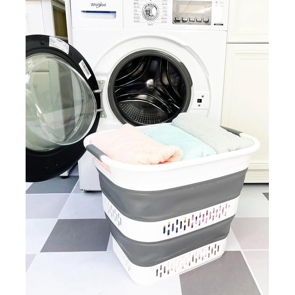 SAMMART 40L (10.5 Gallon) Foldable Plastic Laundry Basket - Collapsible Pop-Up Storage Organizer/Container  Portable Space-Efficient Laundry Hamper