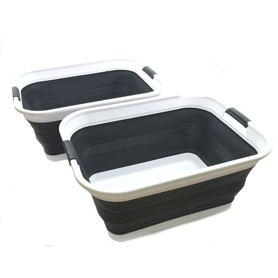 SAMMART 42L(11 Gallon) Set of 2 Collapsible Plastic Laundry Basket-Foldable Pop Up Storage Container-Portable Washing Tub-Space Saving,Water Capacity 34L(9 Gallon)