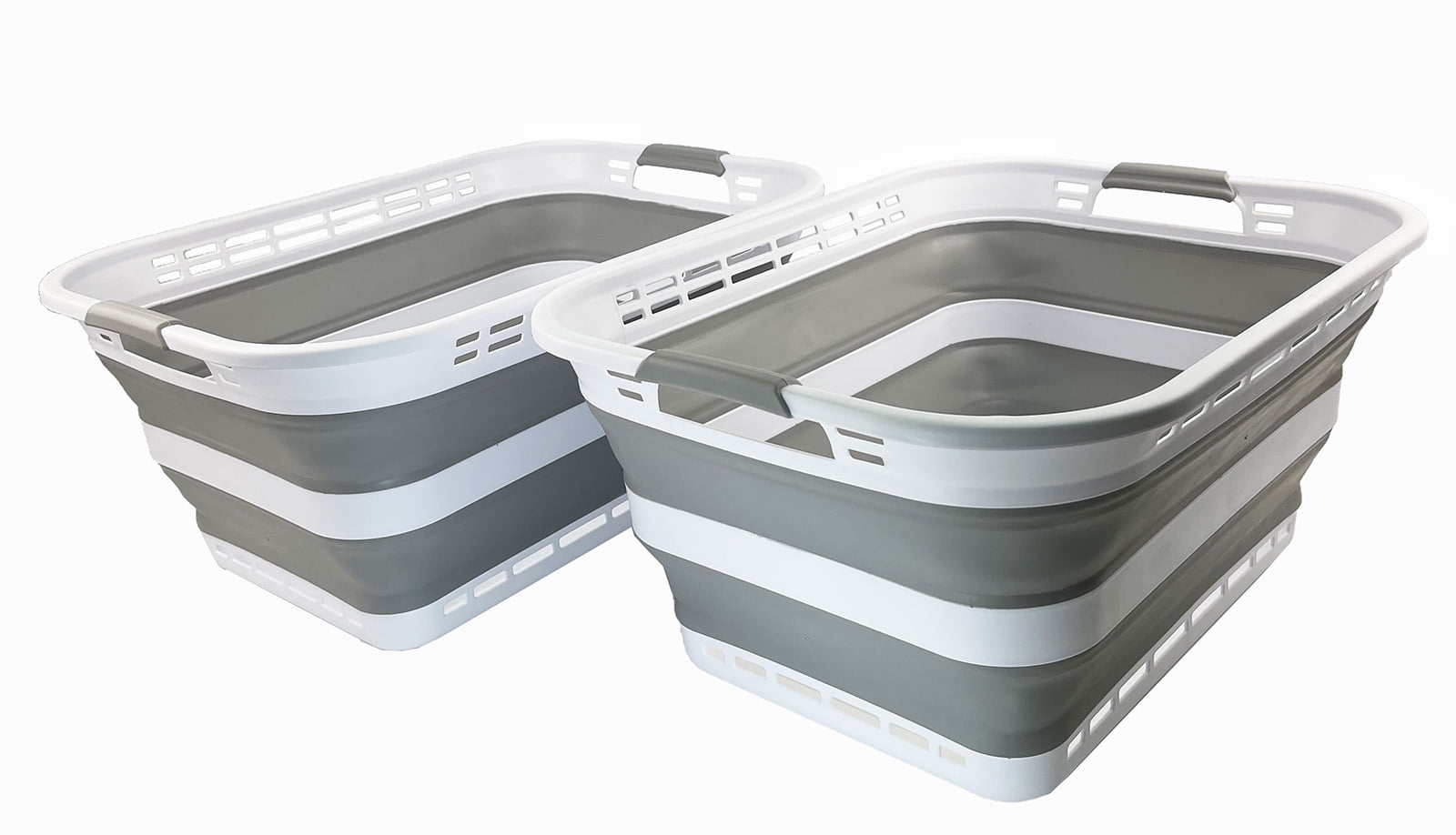 SAMMART 42L (11 Galloons) Set of 2 Collapsible Plastic Laundry Basket - Foldable Pop Up Storage Container/Organizer - Portable Washing Tub - Space Saving Hamper/Basket