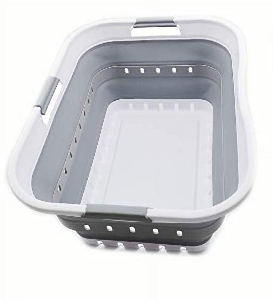 SAMMART 42L (11 gallon) Collapsible Plastic Laundry Basket - Foldable Pop Up Storage Container/Organizer - Space Saving Hamper/Basket (1, White/Grey) C29