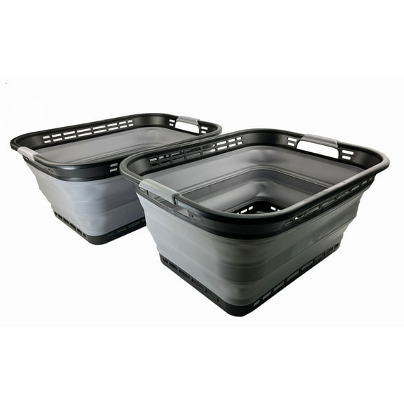 SAMMART 42L (11 gallons) Set of 2 Collapsible Plastic Laundry Basket - Portable Pop Up Storage Container/Organizer - Portable Hamper - Space Saving Easy Storage