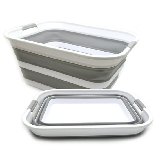 SAMMART 42L Set of 2 Collapsible Plastic Laundry Basket - Foldable Pop Up Storage Container/Organizer - Portable Washing Tub - Space Saving Hamper/Basket