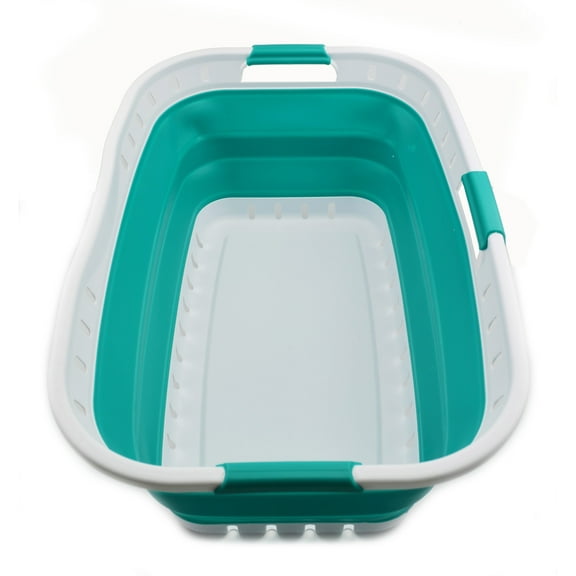 SAMMART 44L Collapsible Plastic Laundry Basket - Foldable Pop Up Storage Container / Organizer - Portable Washing Tub - Space Saving Hamper / Basket